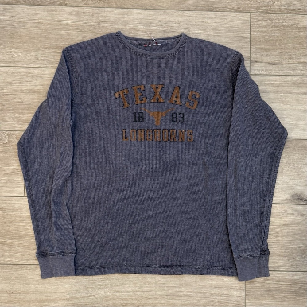 Texas Longhorns Waffle Knit Thermal Gray Shirt Adult Size Medium Long Sleeve Tee